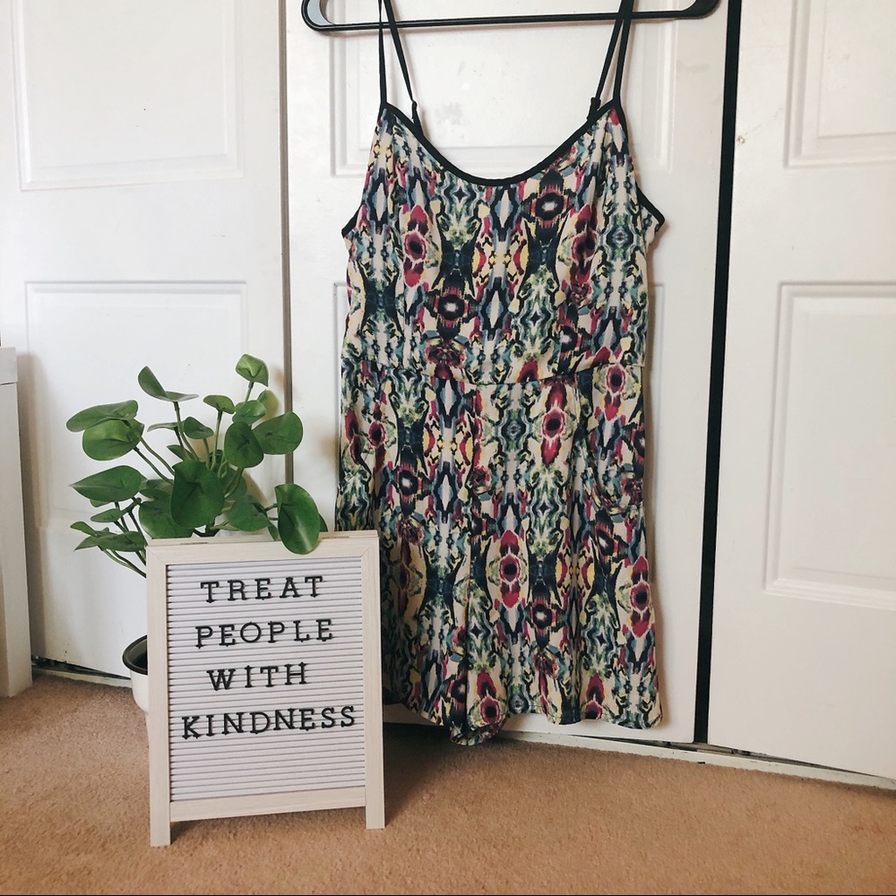 Multi Colored Shirred Patterned Cami Romper - image 1